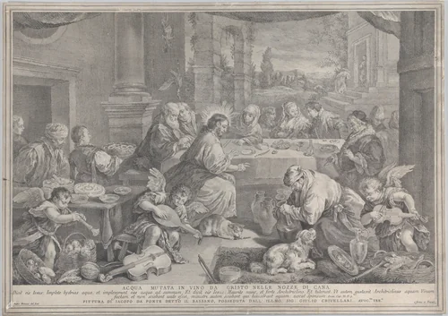 Christ turning wine into water at the wedding at Cana by Pietro Monaco, print, 1743-1763