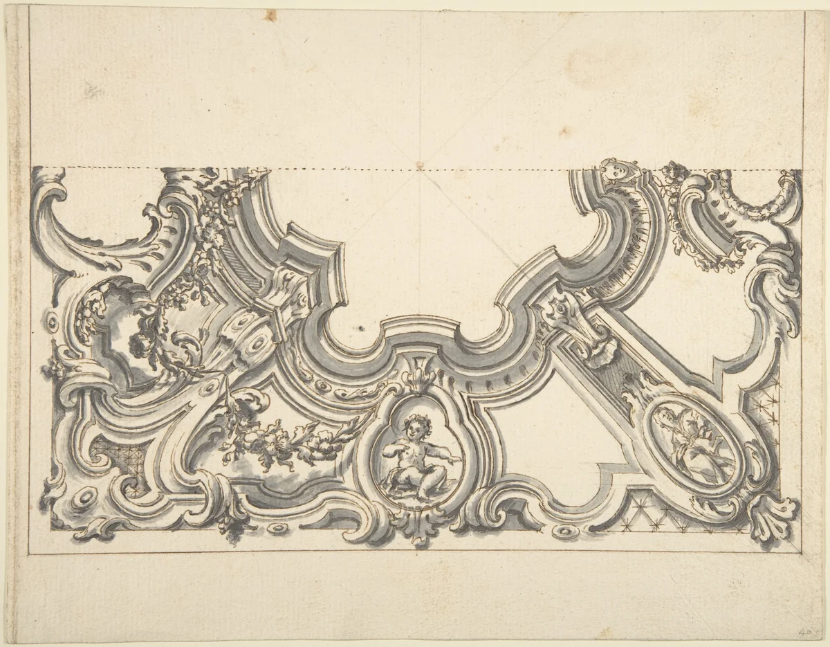 Design for One Half of a Ceiling by anonymous, drawing, 1700-1800