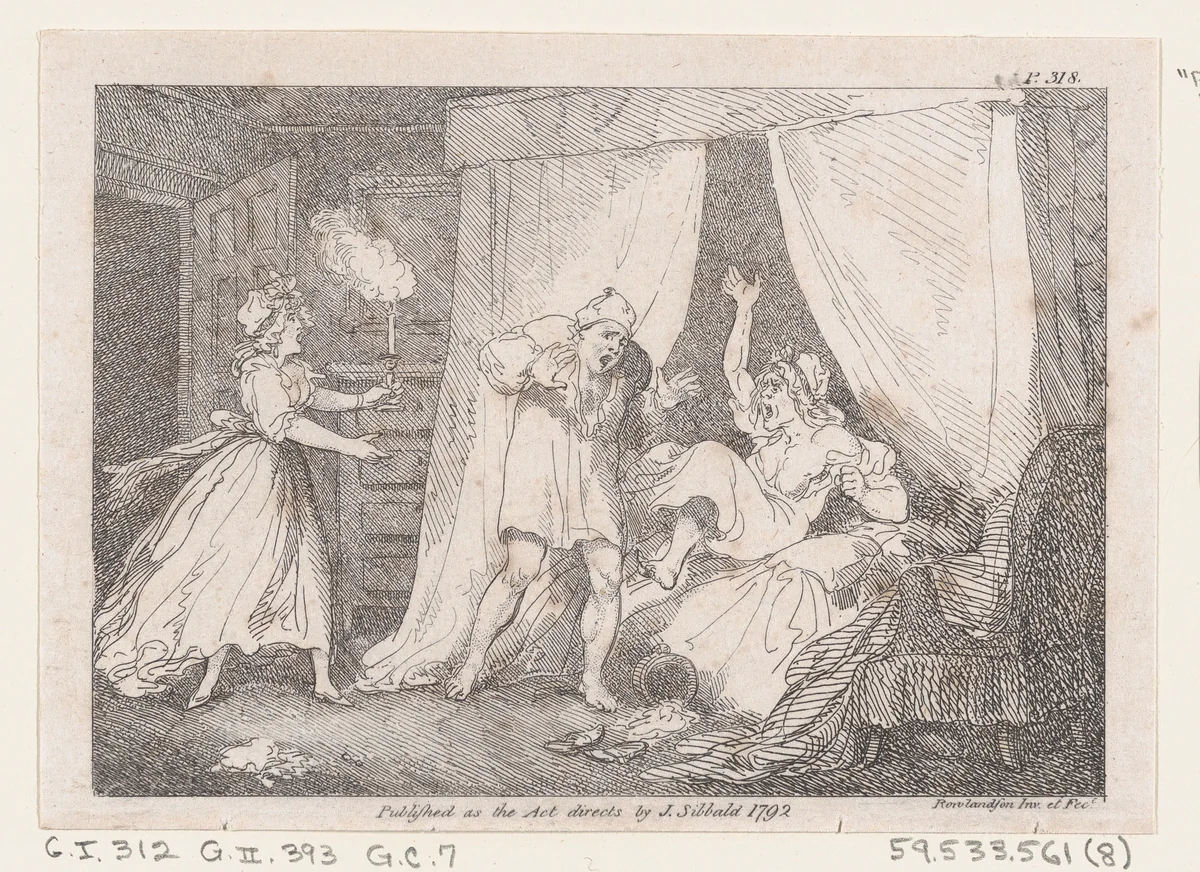 Parson Adams Discovered in a Suspicious Situation with Mrs. Slipslop, from "The Adventures of Joseph Andrews, and his friend Mr. Abraham Adams" by Thomas Rowlandson, print, 1792