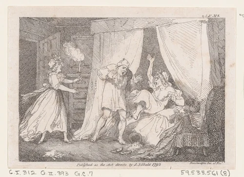 Parson Adams Discovered in a Suspicious Situation with Mrs. Slipslop, from "The Adventures of Joseph Andrews, and his friend Mr. Abraham Adams" by Thomas Rowlandson, print, 1792