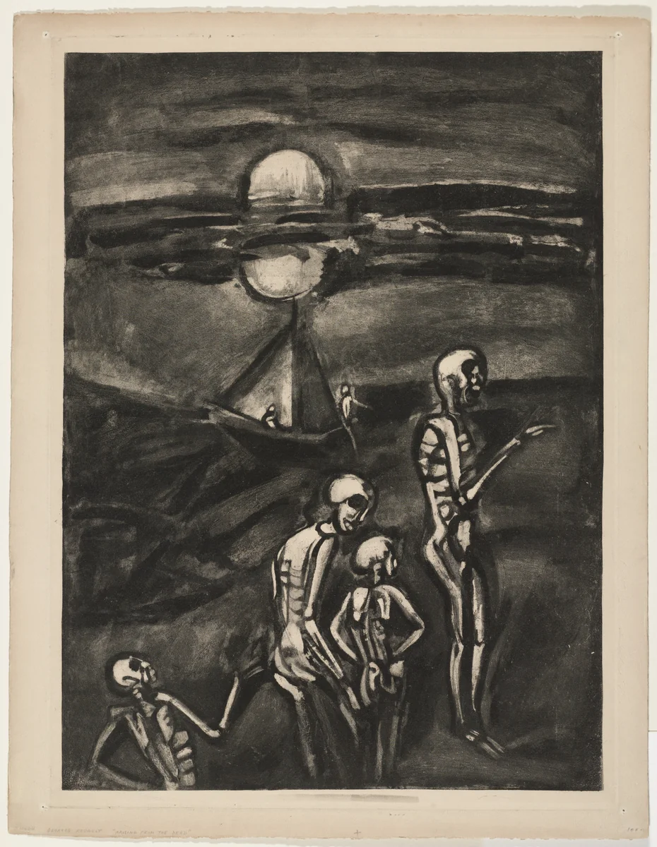 Trial proof for The Bay Of The Dead, rejected plate from Miserere by Georges Rouault, print, 1922