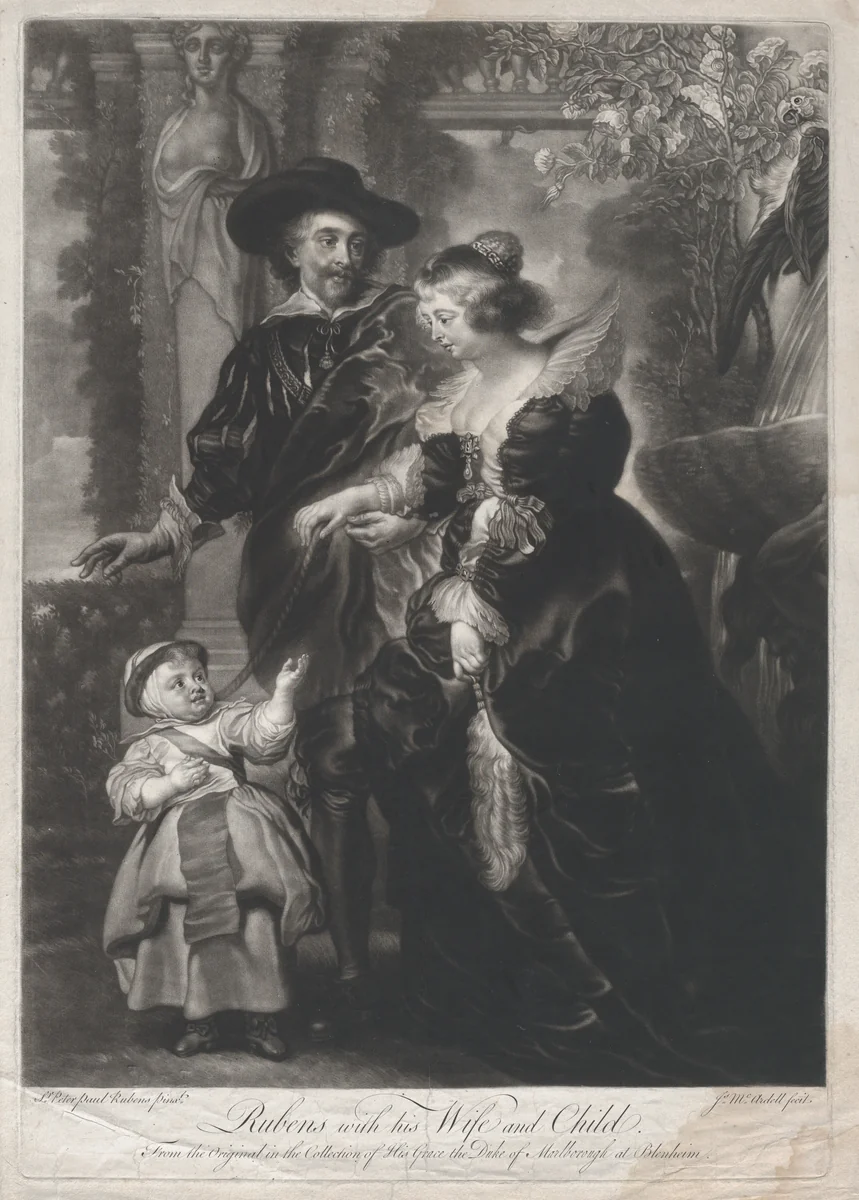 Rubens with his Wife and Child by James McArdell, print, 1740-1770