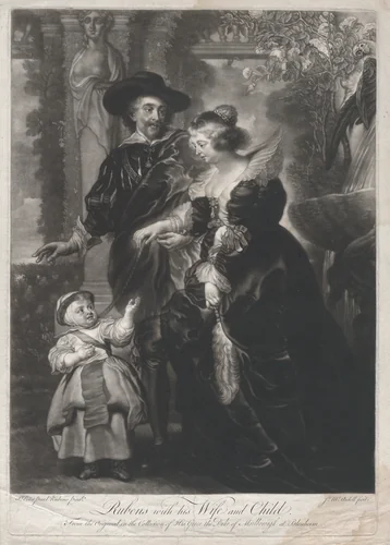 Rubens with his Wife and Child by James McArdell, print, 1740-1770
