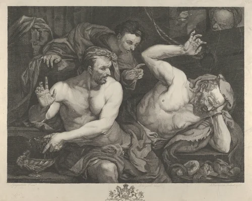 Joseph Interpreting the Dreams of Pharoah's Chief Butler and Baker by Alexander Bannerman, print, 1766-1767