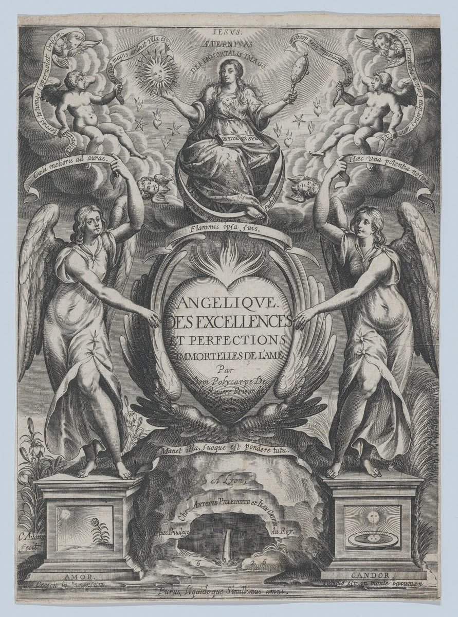 Frontispiece for 'Angélique des excellences de l'âme' by Charles Audran, print, 1626