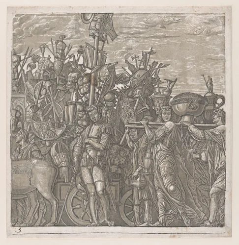 Sheet 3: Trophies of War, from "The Triumph of Julius Caesar" by Andrea Andreani, print, 1598-1599