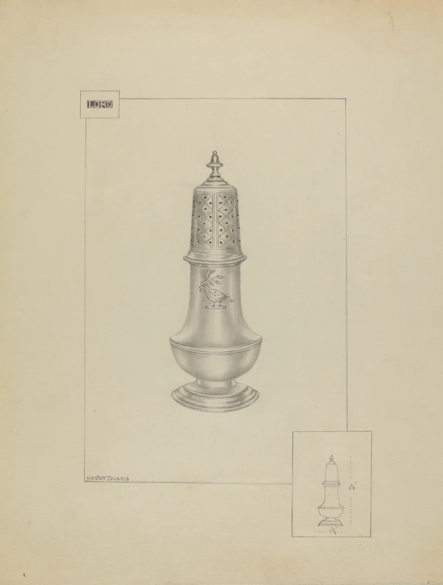 Silver Pepper Pot by Hester Duany, index of american design, 1936