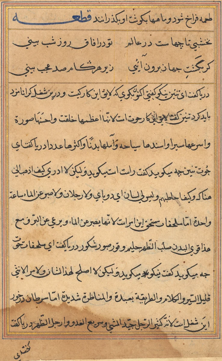 Page from Tales of a Parrot (Tuti-nama): text page by Unknown, painting, 1555-1565