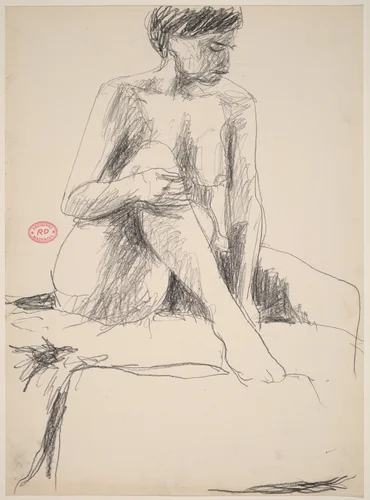 Untitled [seated nude holding her right leg with both hands] by Richard Diebenkorn, drawing, 1955-1967