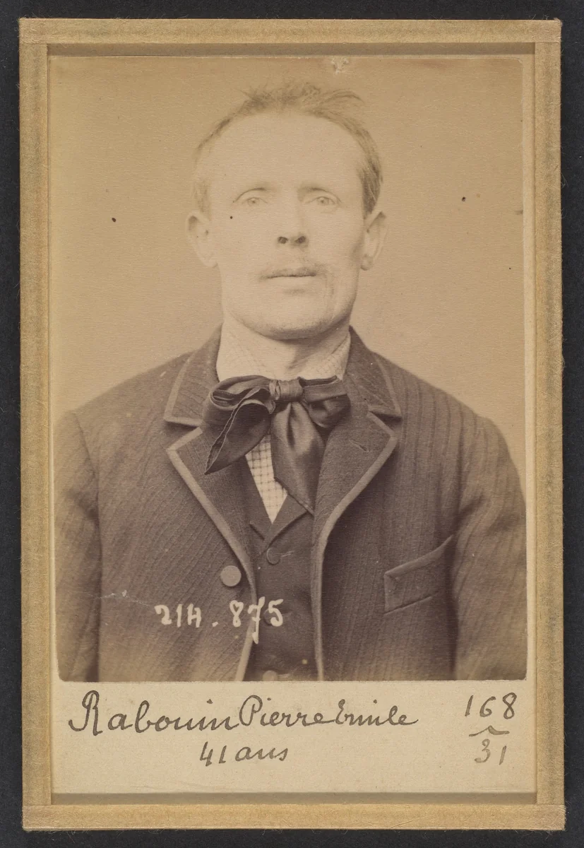 Raboin. Émile, Pierre. 41 ans, né à Ouzoir-sur-Loire (Loiret). Distillateur. Assoc. de malfaiteurs. 28/2/94 by Alphonse Bertillon, photograph, 1894