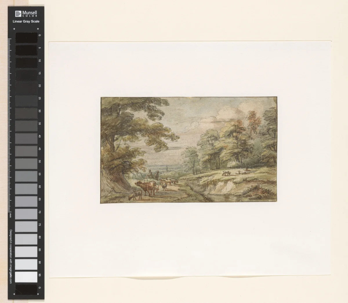 Heuvelachtig landschap met kudde schapen en koe by Lucas van Uden, drawing, 1605-1673