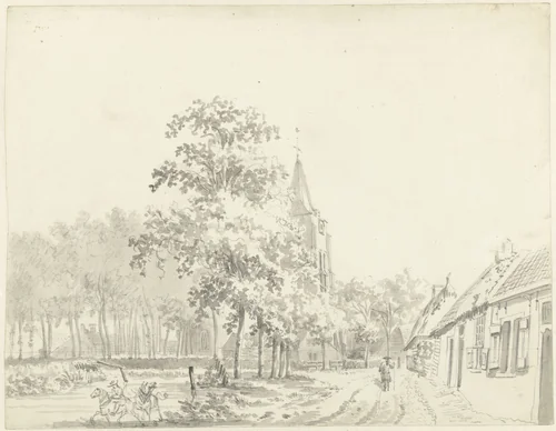 Gezicht in het dorp Waarde, op Zuid-Beveland by anonymous, drawing, 1700-1800