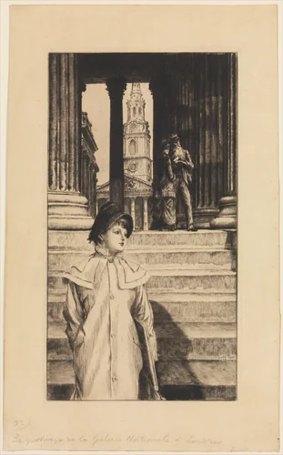 The Portico of the National Gallery, London by James Tissot, print, 1878
