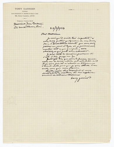 Tony Garnier letterhead (Letter to Jean Badovici) by Unidentified Designer, design, 1924