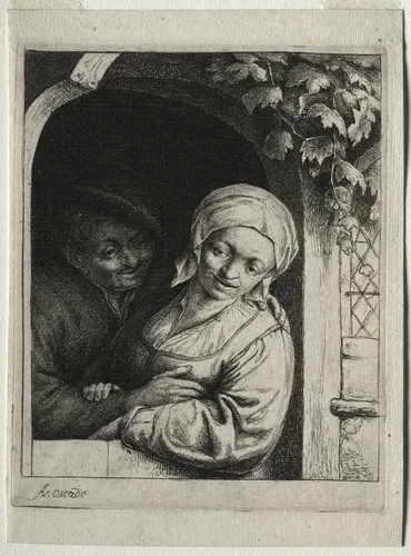 Rural Tenderness (Village Romance) by Adriaen van Ostade, print, 1647-1657