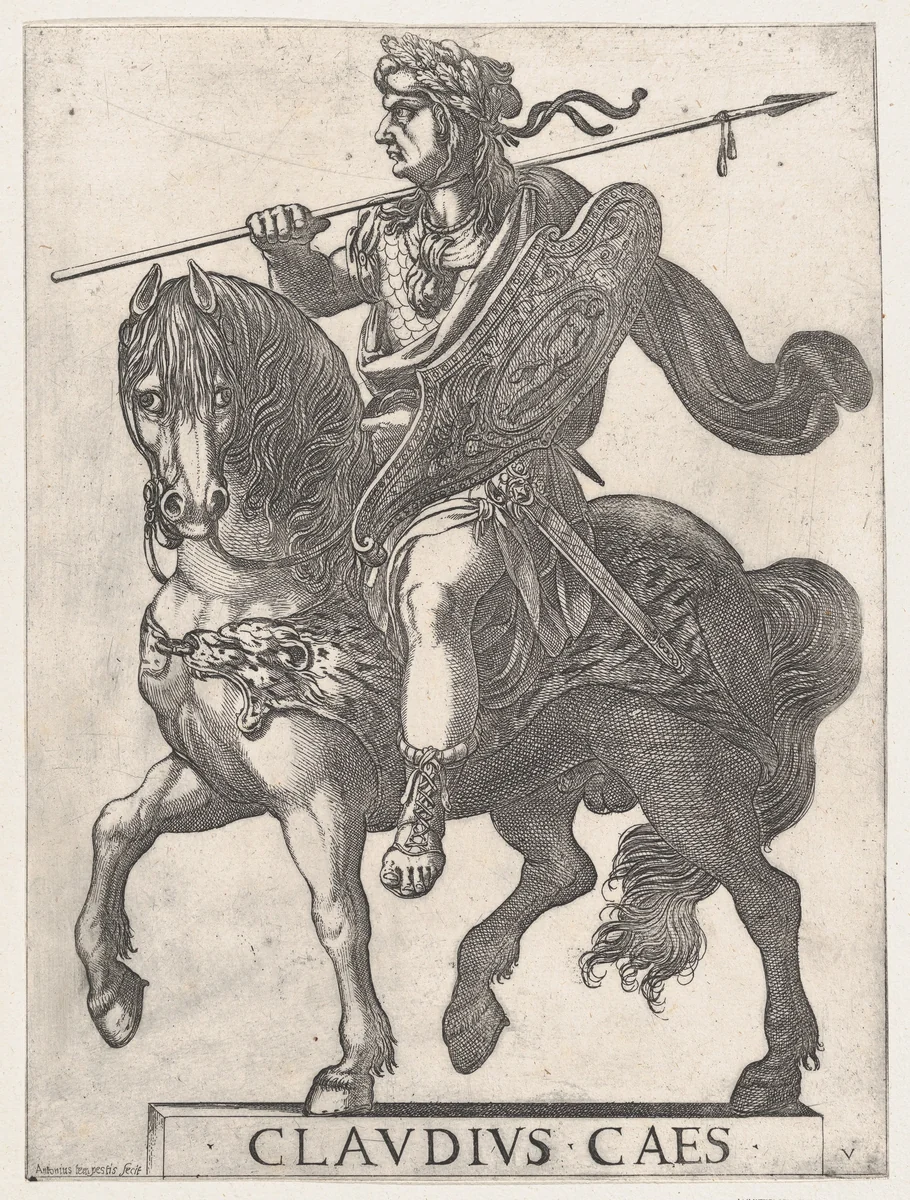 Plate 5: Emperor Claudius on Horseback, from 'The First Twelve Roman Caesars' by Antonio Tempesta, print, 1596
