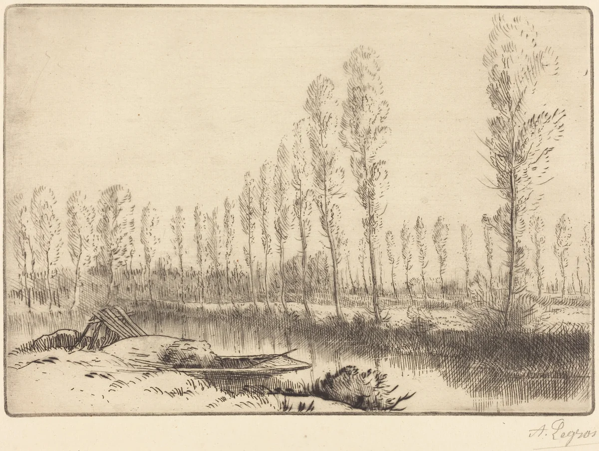 Poplars near Amiens (Pres d'Amiens, les tourbieres) by Alphonse Legros, print, 1837-1911