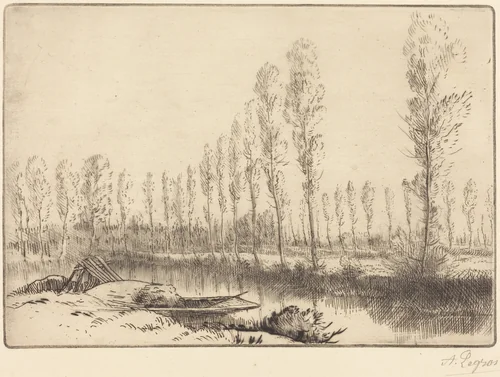 Poplars near Amiens (Pres d'Amiens, les tourbieres) by Alphonse Legros, print, 1837-1911