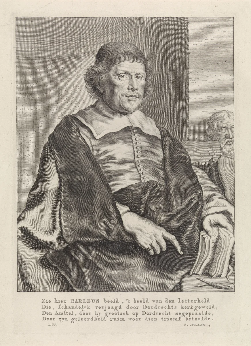 Portret van Caspar van Baerle by Theodor Matham, print, 1786