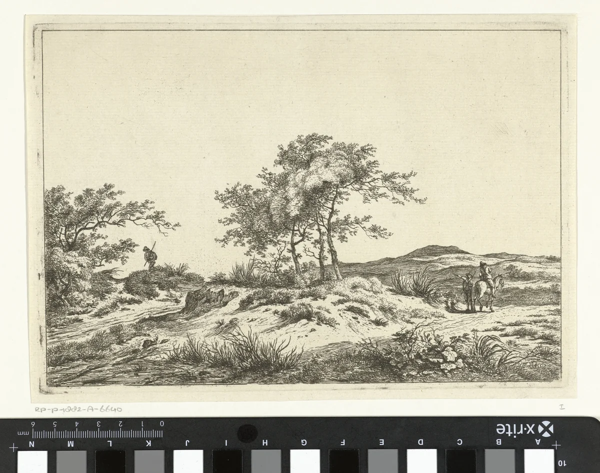 Landschap met ruiter en voetganger by Hermanus Fock, print, 1781-1822