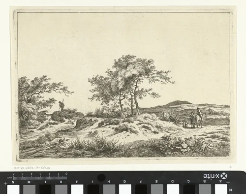 Landschap met ruiter en voetganger by Hermanus Fock, print, 1781-1822