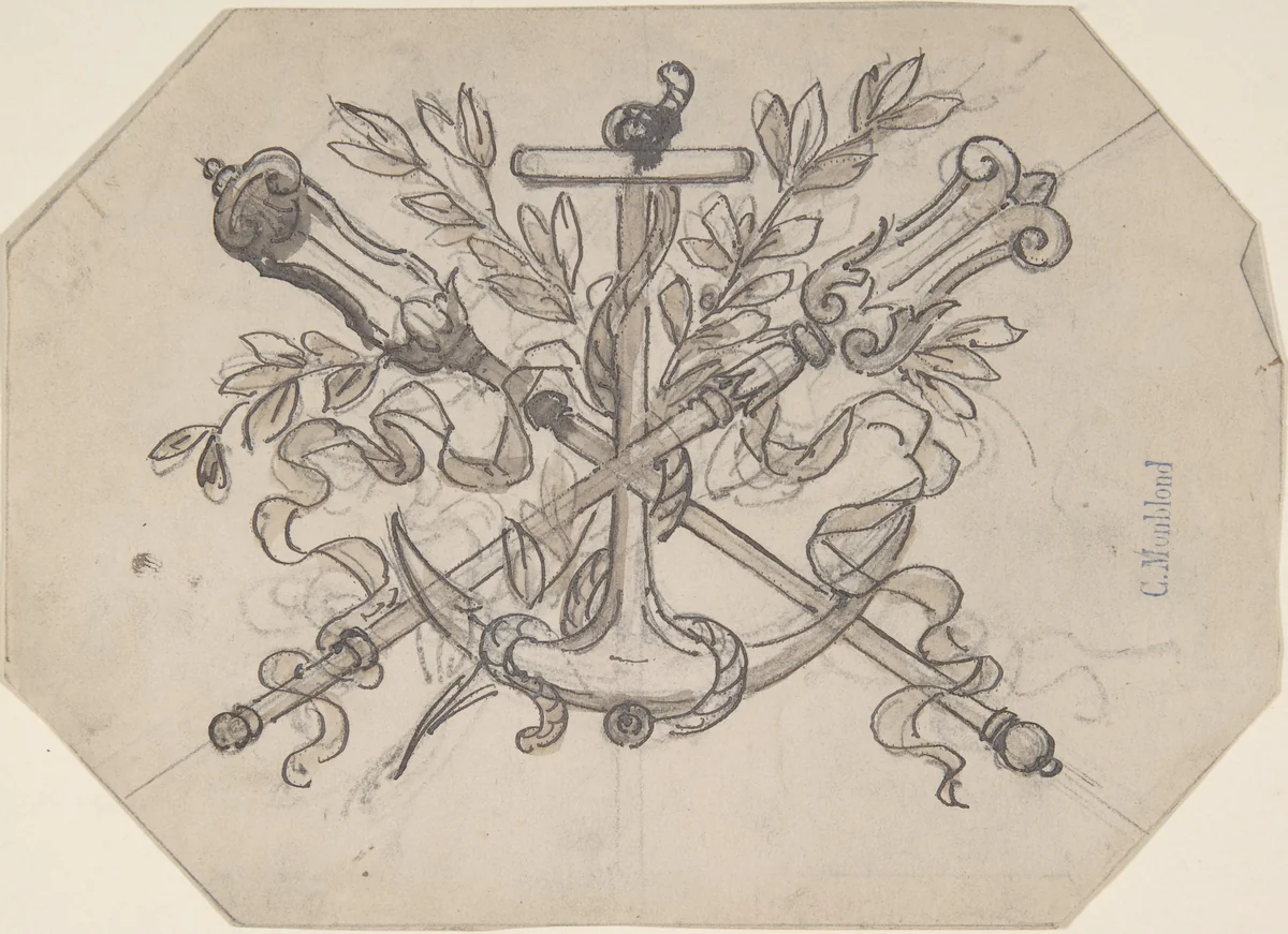 Devise with Anchor by Charles Monblond, drawing, 1800-1899