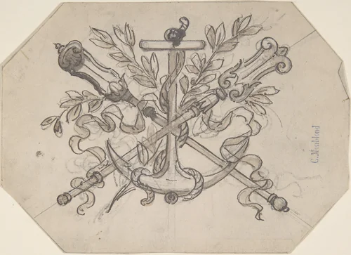 Devise with Anchor by Charles Monblond, drawing, 1800-1899