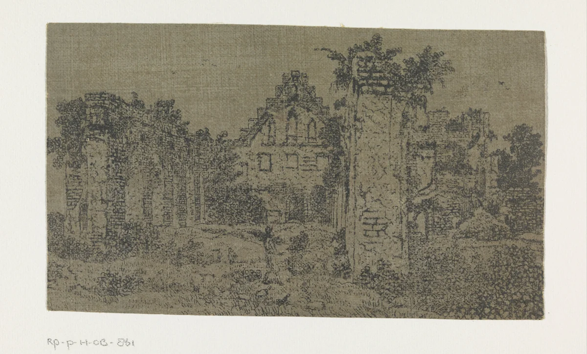 Ruins of the Abbey of Rijnsburg, Small Version by Hercules Segers, print, 1618-1622