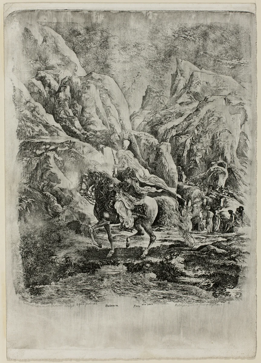 Oriental Rider in the Mountains by Rodolphe Bresdin, print, 1866