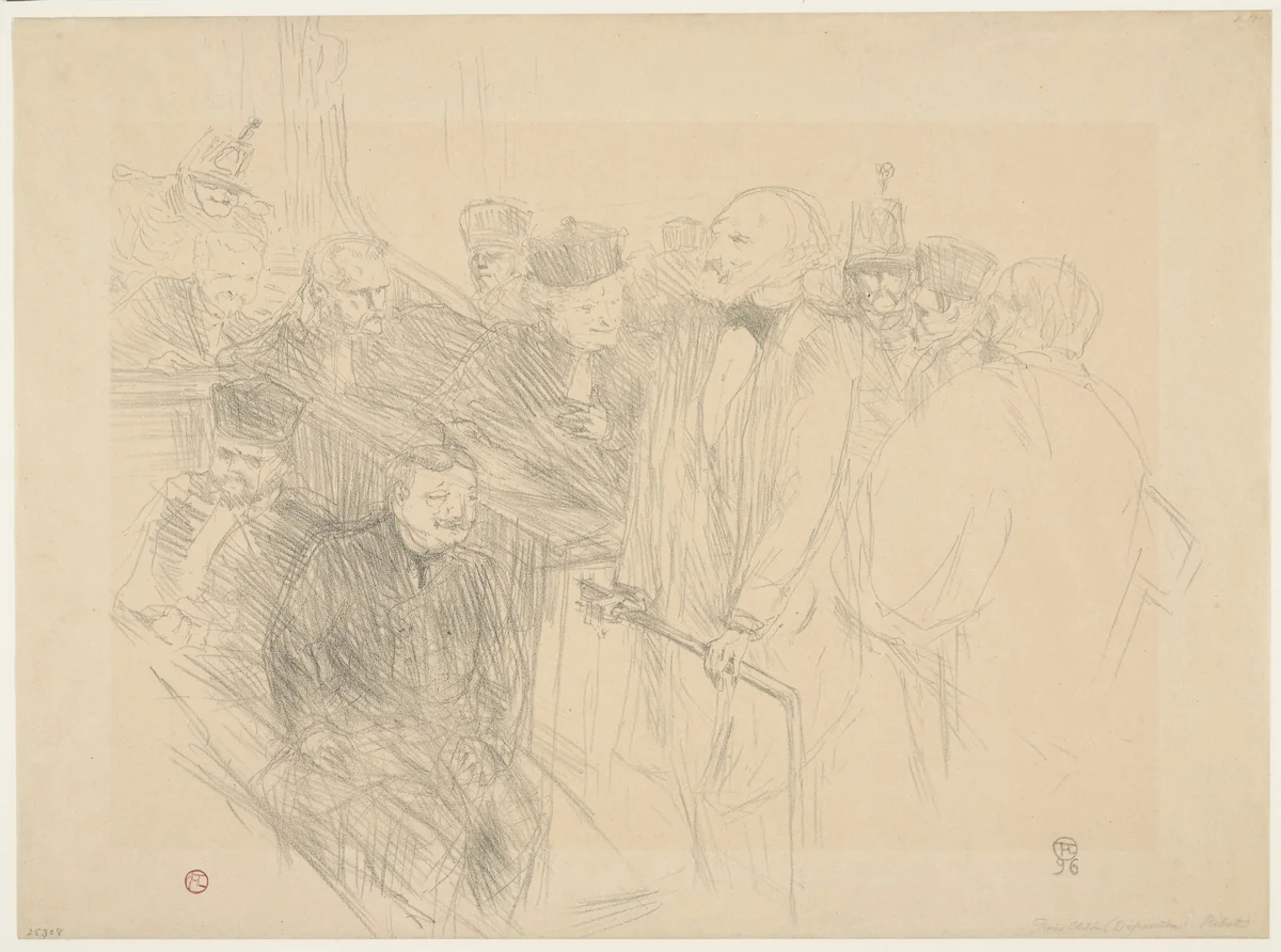 The Arton Trial, Ribot at the Assize Court (Procès Arton, Ribot à la Cour d'Assises), second plate by Henri de Toulouse-Lautrec, print, 1896