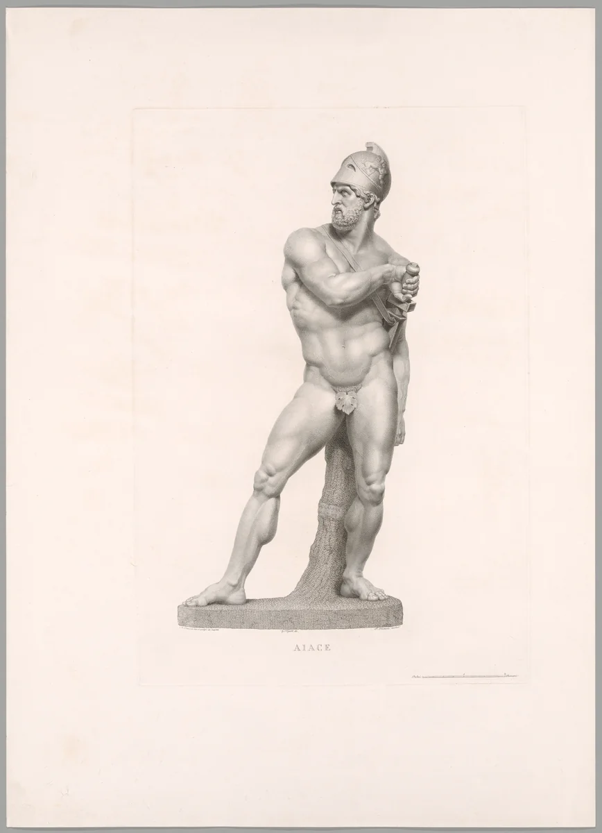 Ajax, Front View, from Oeuvre de Canova by Pietro Fontana, print, 1817