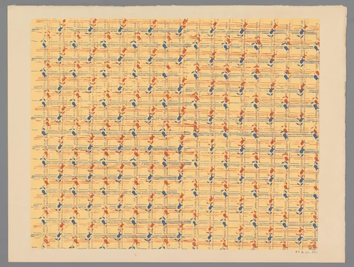 Blad met banenpatroon van lijnen en bloemmotief by anonymous, print, 1800-1900