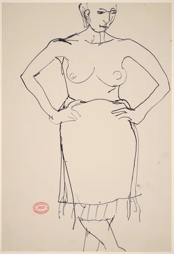 Untitled [model in skirt without top] by Richard Diebenkorn, drawing, 1955-1967