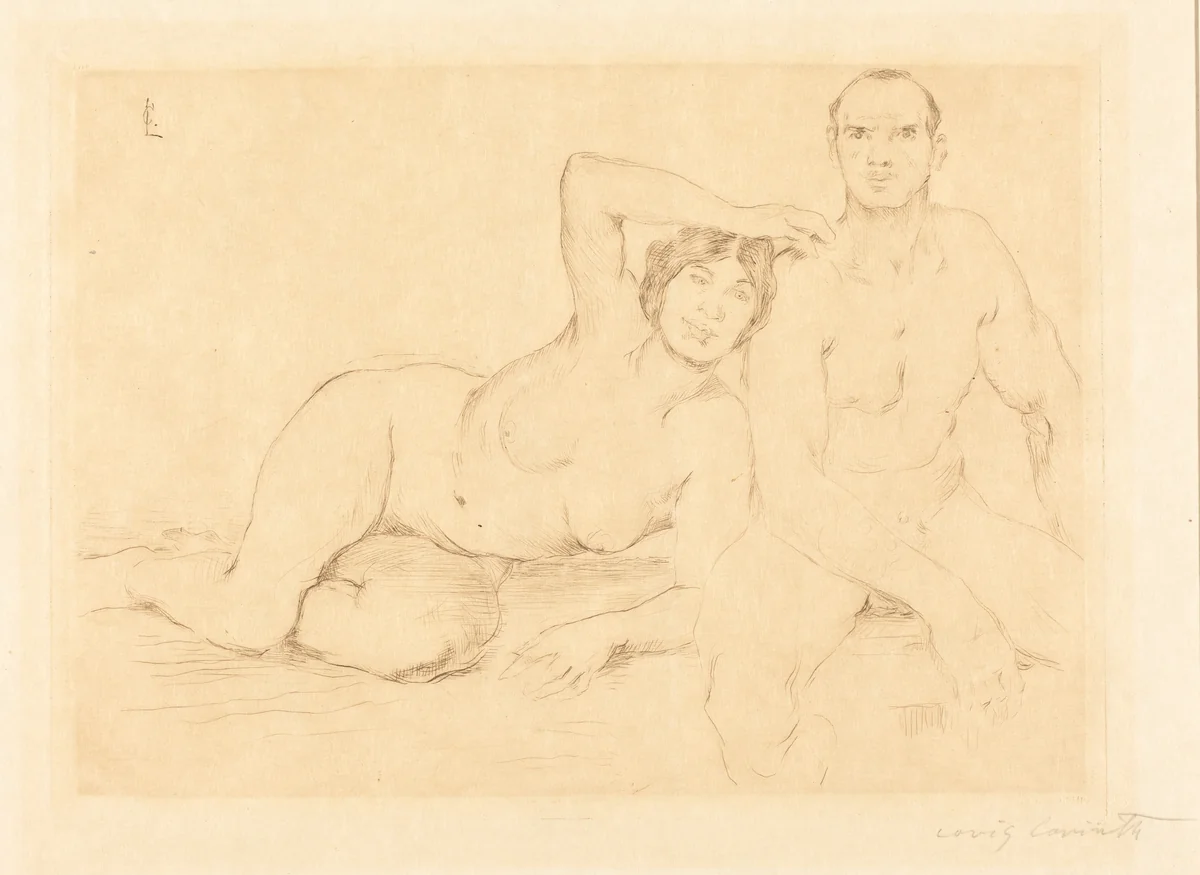 Zwei Menschen (Two Nudes) by Lovis Corinth, print, 1908