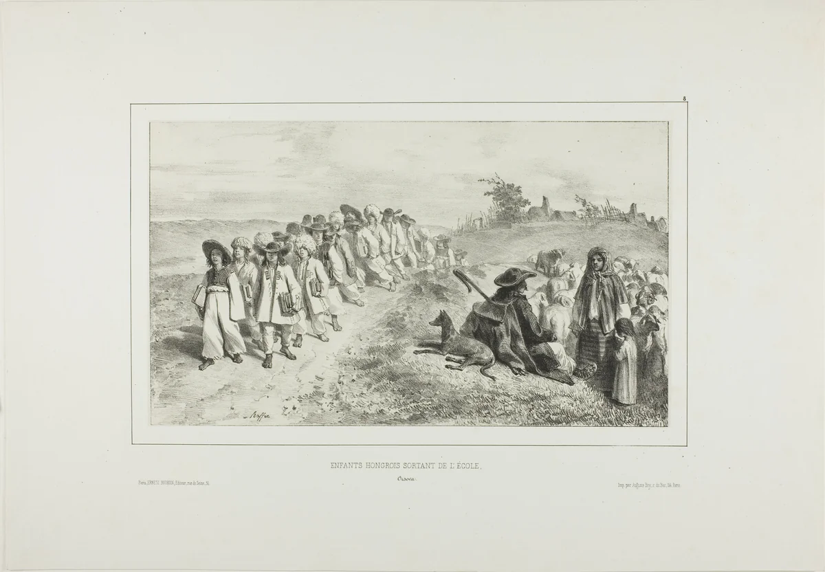 Hungarian Children Going to School by Denis Auguste Marie Raffet, print, 1838