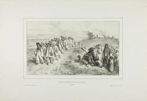 Hungarian Children Going to School by Denis Auguste Marie Raffet, print, 1838