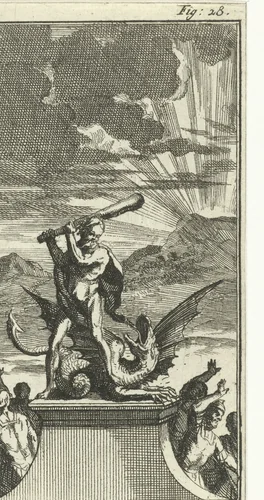 Hercules doodt de draak Ladon by Jan Luyken, print, 1691