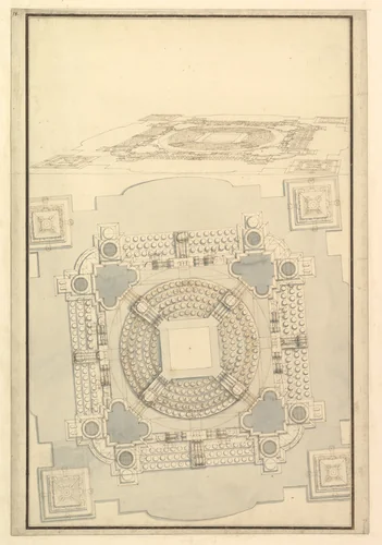 Ground Plan of the Catafalque for Anna Cristina, Wife of Carlo Emanuele II of Savoy by Giuseppe Galli Bibiena, drawing, 1696-1756