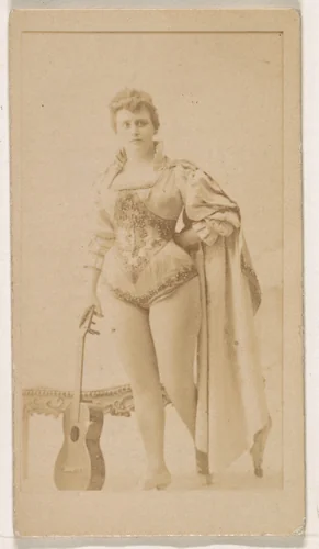 Actress with guitar, from the Actresses series (N245) issued by Kinney Brothers to promote Sweet Caporal Cigarettes by Kinney Brothers Tobacco Company, photograph, 1890