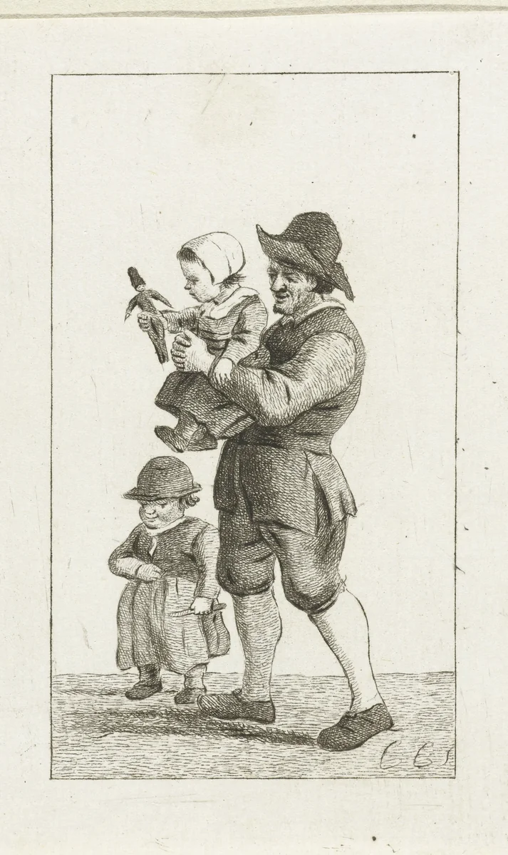 Vader met twee kinderen by Pieter de Mare, print, 1779