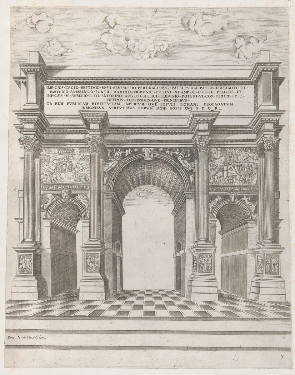 Arch of Septimus Severus, from "Speculum Romanae Magnificentiae" by anonymous, print, 1526-1613