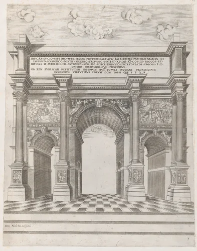 Arch of Septimus Severus, from "Speculum Romanae Magnificentiae" by anonymous, print, 1526-1613
