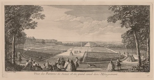 Flower Gardens of Seaux by Jacques Rigaud, print, 1731-1741