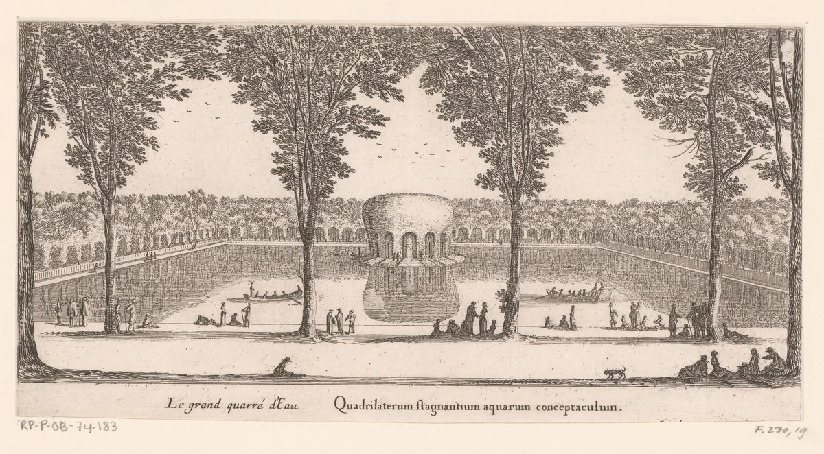Grote vierkante vijver bij Rochefoucauld by Israël Silvestre, print, 1656