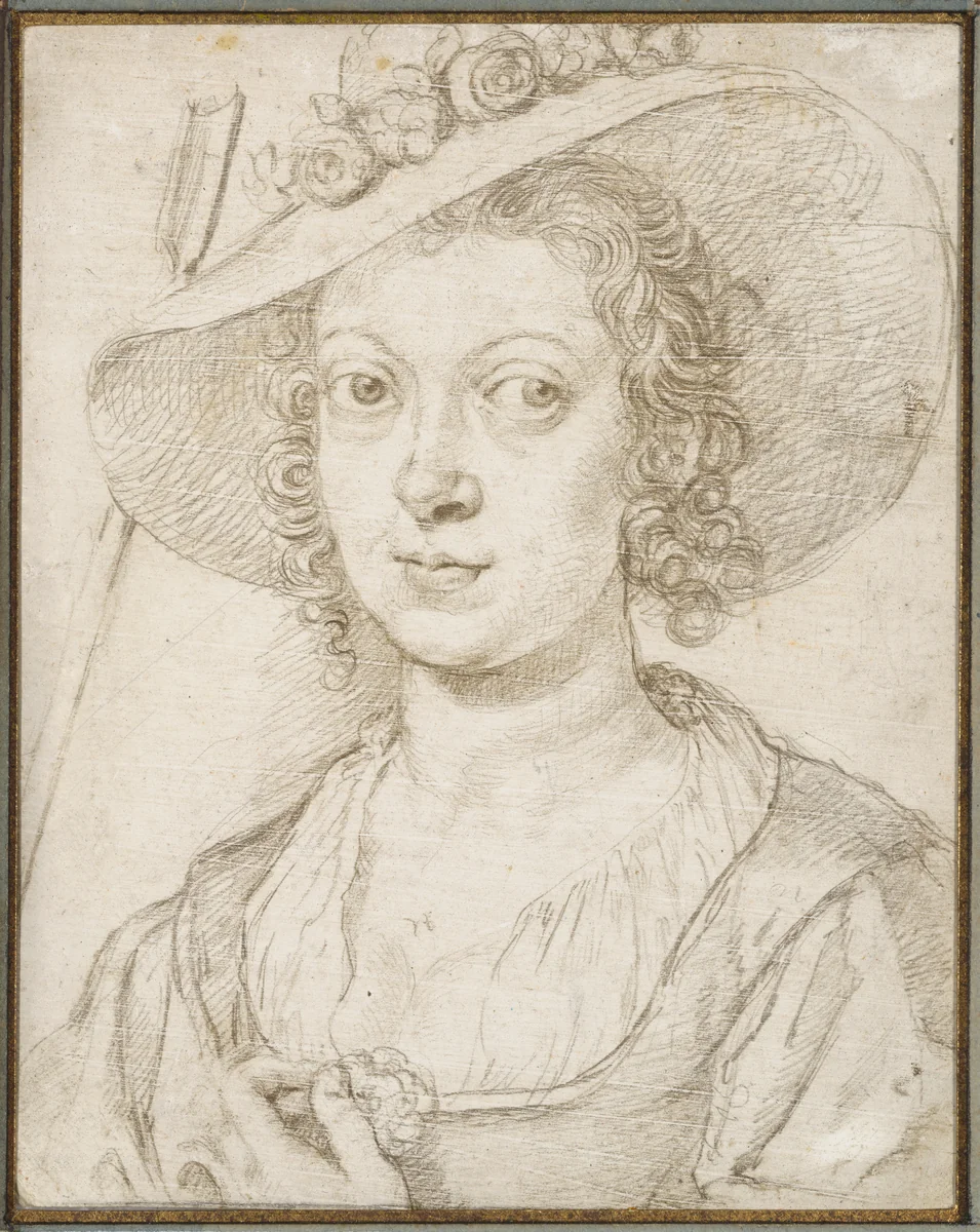 Portrait of a woman as a shepherdess by Crispijn de Passe the Younger, drawing, 1635-1640