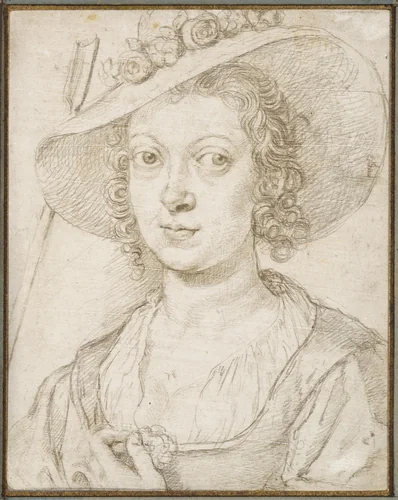 Portrait of a woman as a shepherdess by Crispijn de Passe the Younger, drawing, 1635-1640