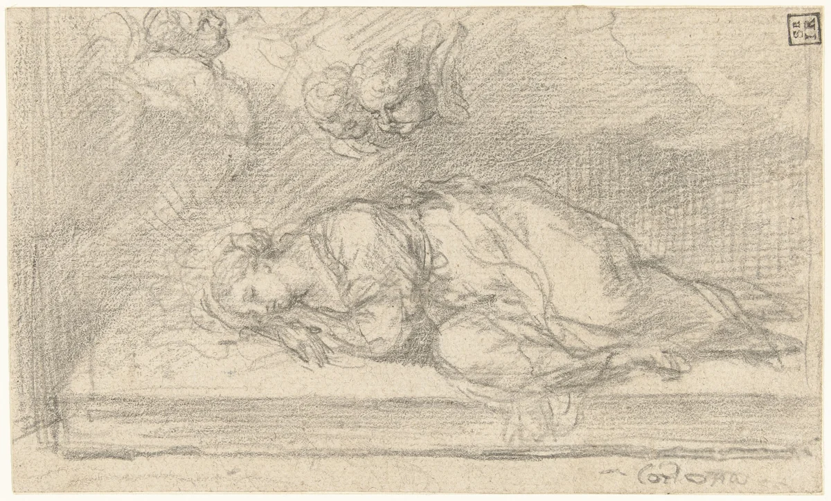 De heilige Cecilia in haar doodsslaap by Pietro da Cortona, drawing, 1606-1625