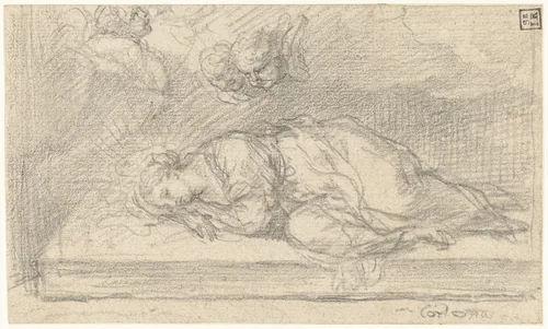 De heilige Cecilia in haar doodsslaap by Pietro da Cortona, drawing, 1606-1625