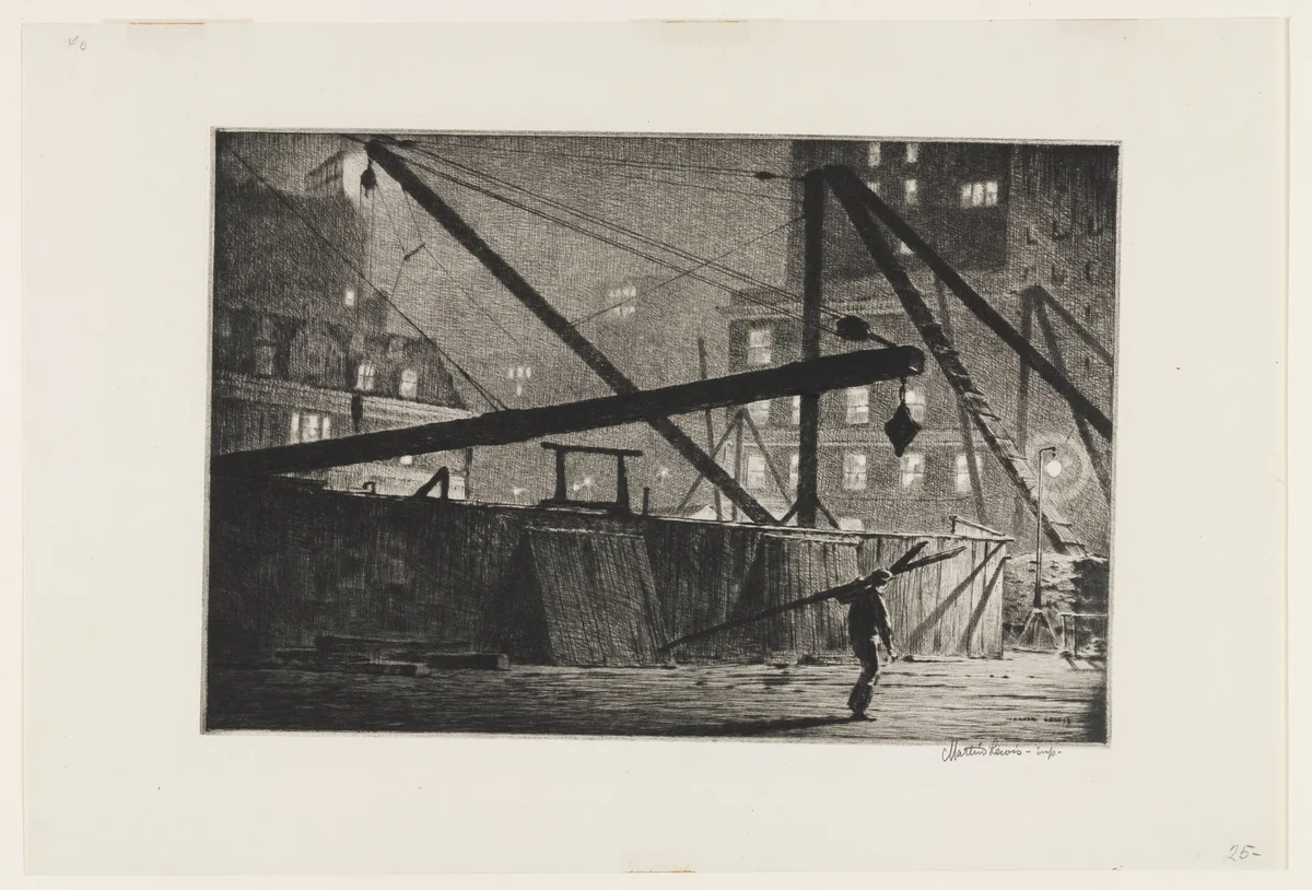 Derricks at Night by Martin Lewis, print, 1927