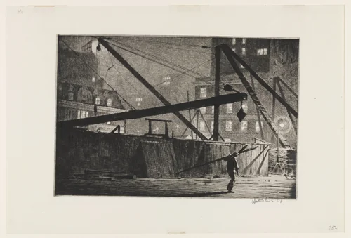 Derricks at Night by Martin Lewis, print, 1927
